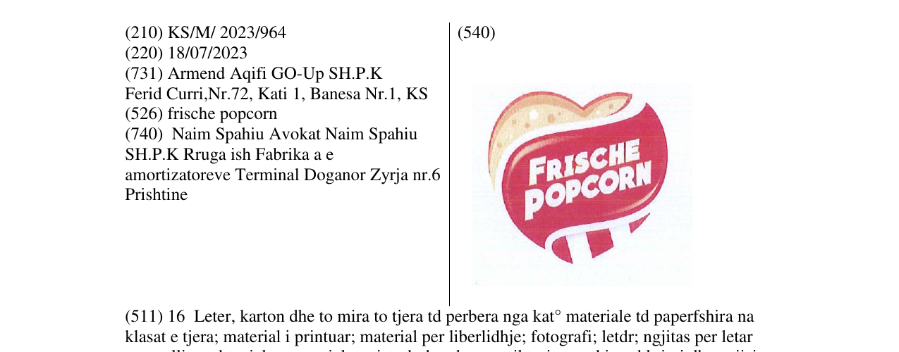 Zëri i markës frische popcorn në buletin