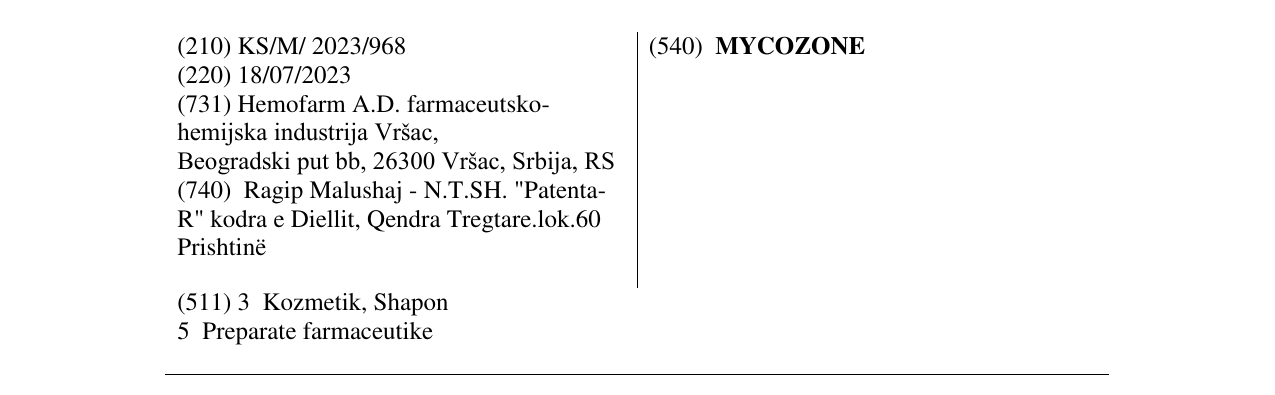 Zëri i markës MYCOZONE në buletin