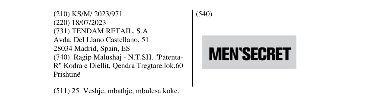 Zëri i markës MEN'SECRET në buletin