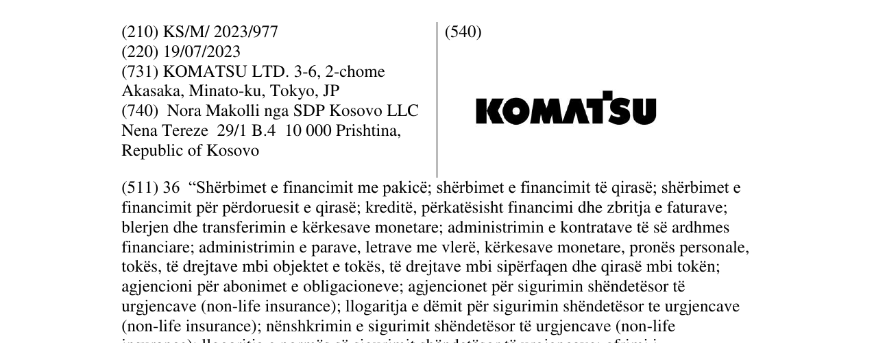 Zëri i markës KOMATSU në buletin