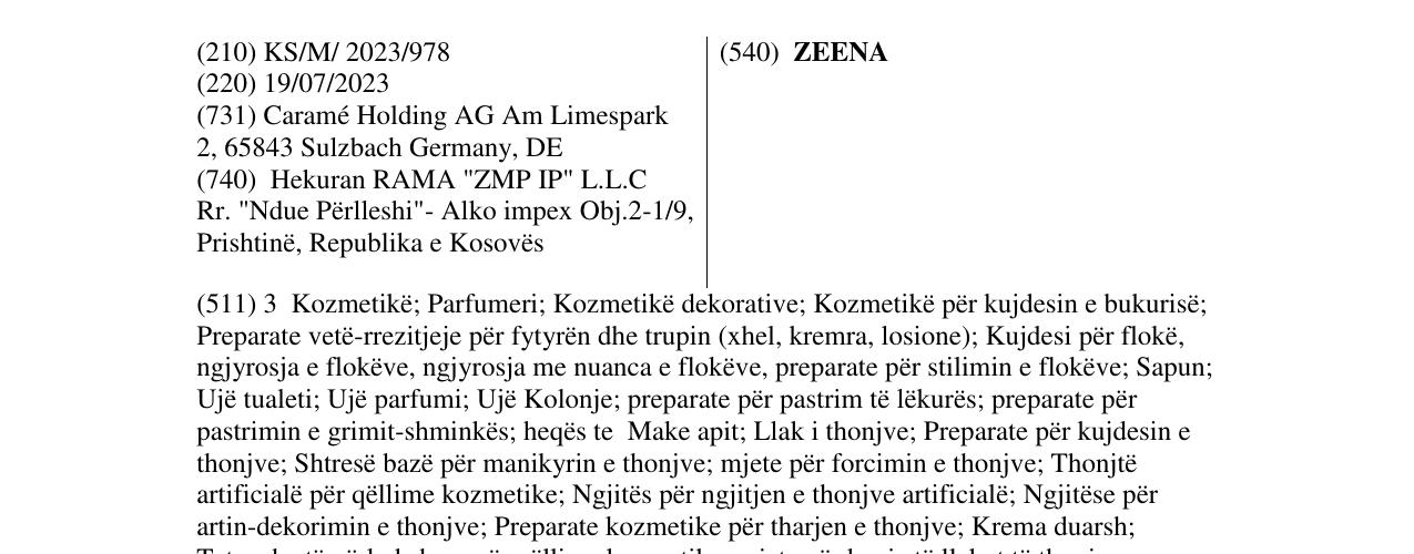 Zëri i markës ZEENA në buletin