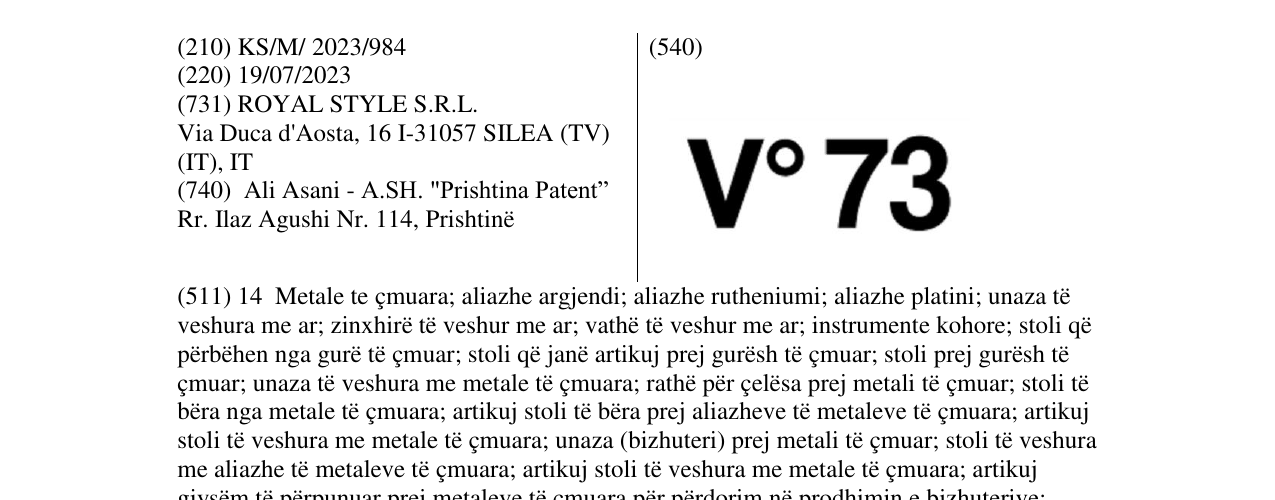 Zëri i markës V 73 në buletin
