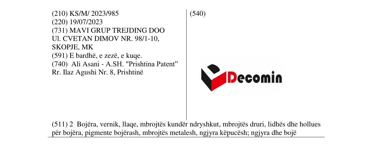 Zëri i markës Decomin në buletin