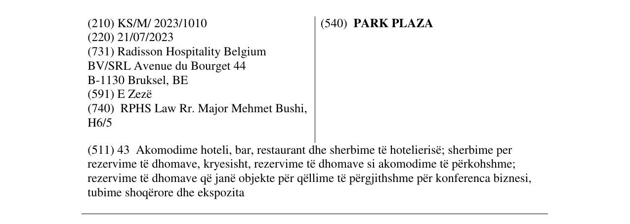 Zëri i markës PARK PLAZA në buletin