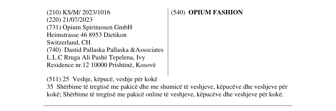 Zëri i markës OPIUM FASHION në buletin