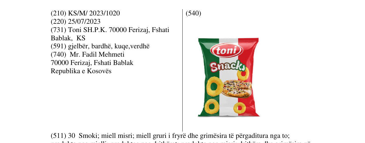 Zëri i markës toni Snacks në buletin