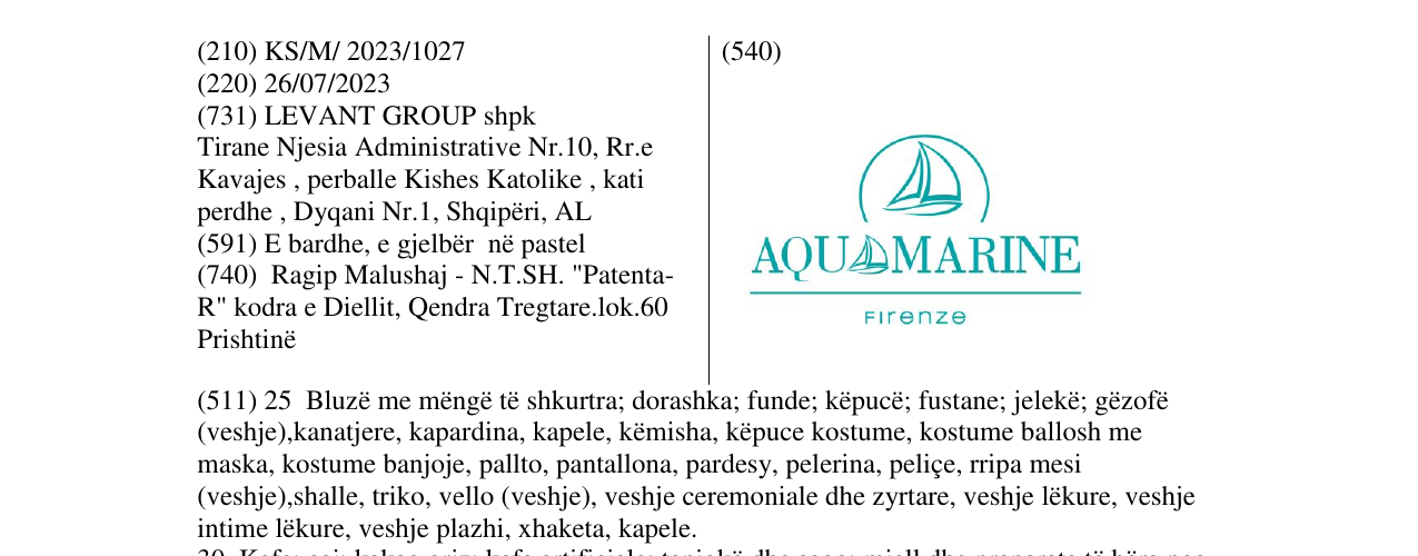 Zëri i markës AQUAMARINE në buletin