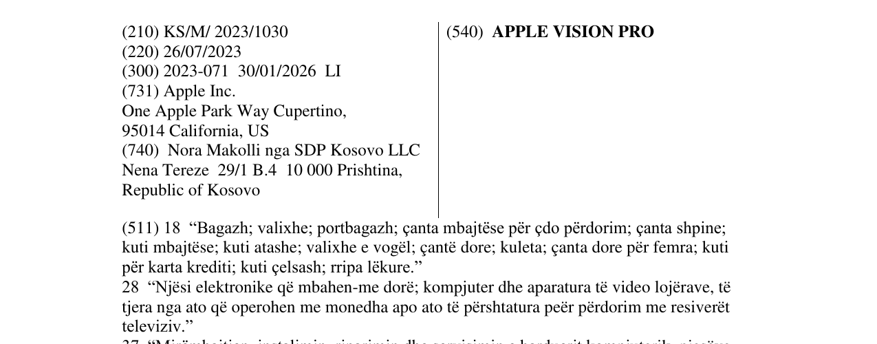 Zëri i markës APPLE VISION PRO në buletin