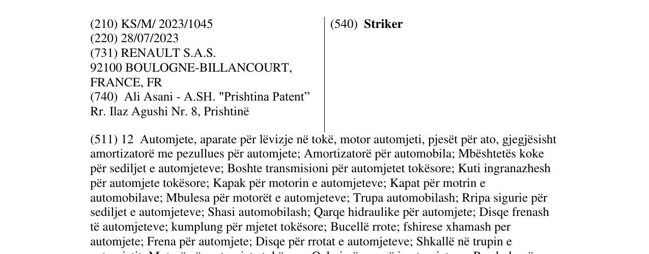 Zëri i markës Striker në buletin