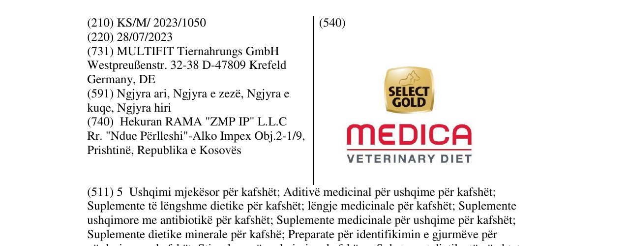 Zëri i markës MEDICA VETERINARY DIET në buletin