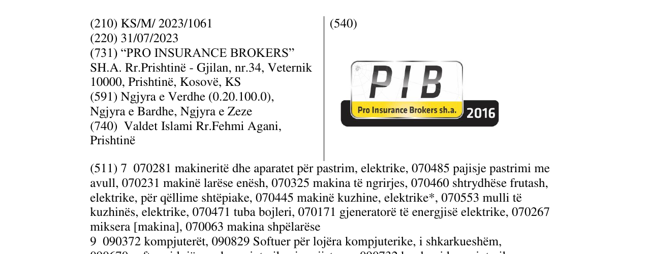 Zëri i markës PIB Pro Insurance Brokers sh.a. në buletin
