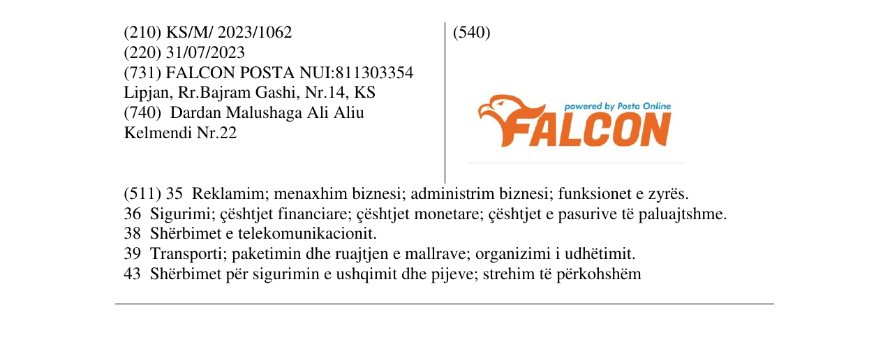Zëri i markës FALCON në buletin