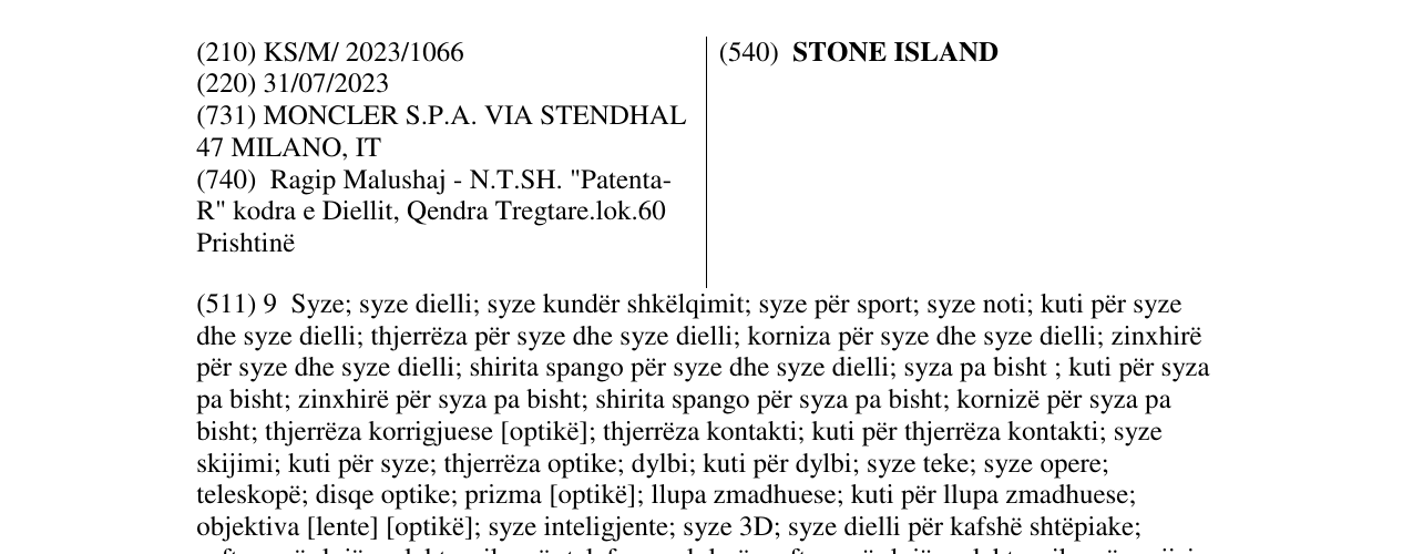 Zëri i markës STONE ISLAND në buletin