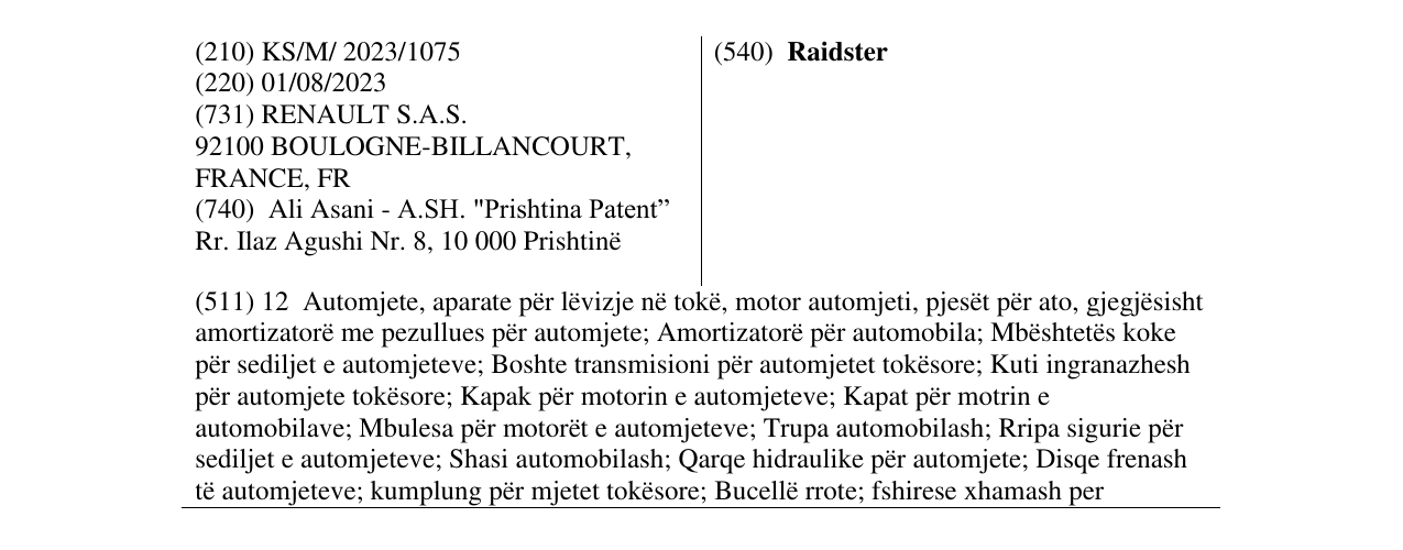 Zëri i markës Raidster në buletin
