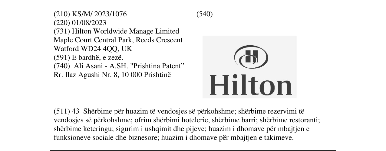 Zëri i markës HILTON në buletin