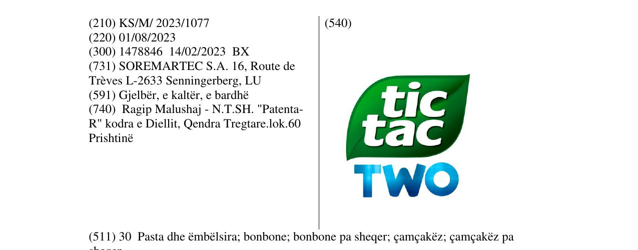 Zëri i markës tic tac two në buletin