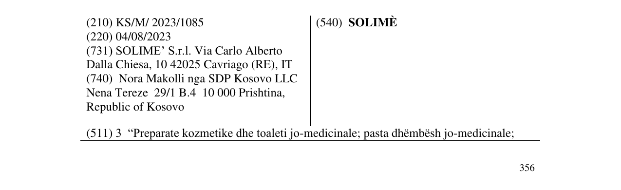 Zëri i markës SOLIMÈ në buletin