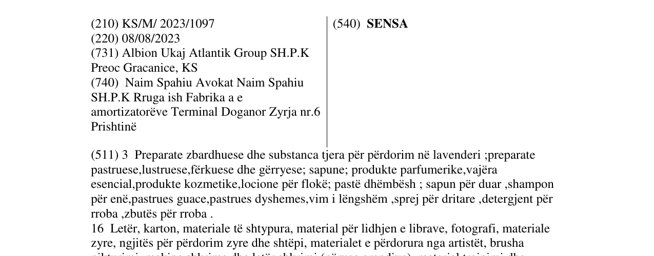 Zëri i markës SENSA në buletin
