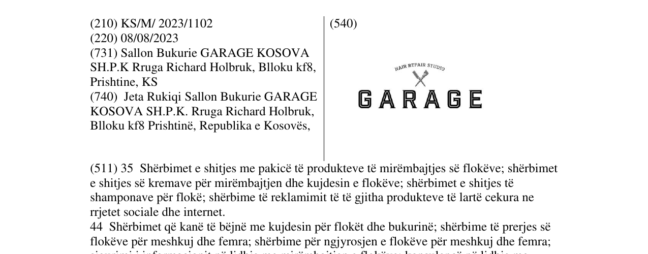 Zëri i markës GARAGE në buletin