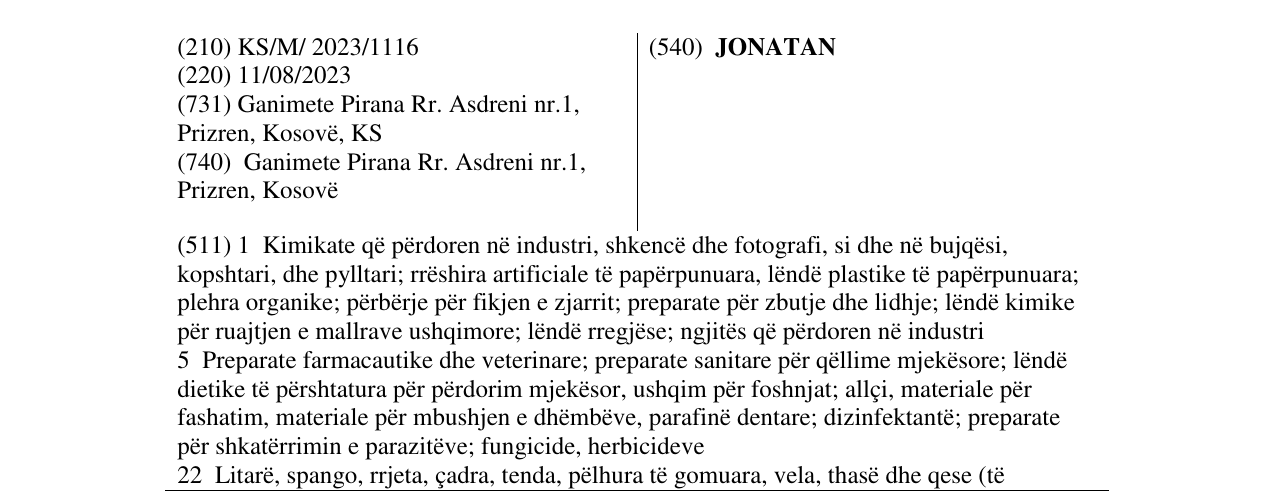 Zëri i markës JONATAN në buletin