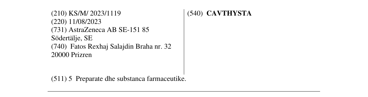 Zëri i markës CAVTHYSTA në buletin