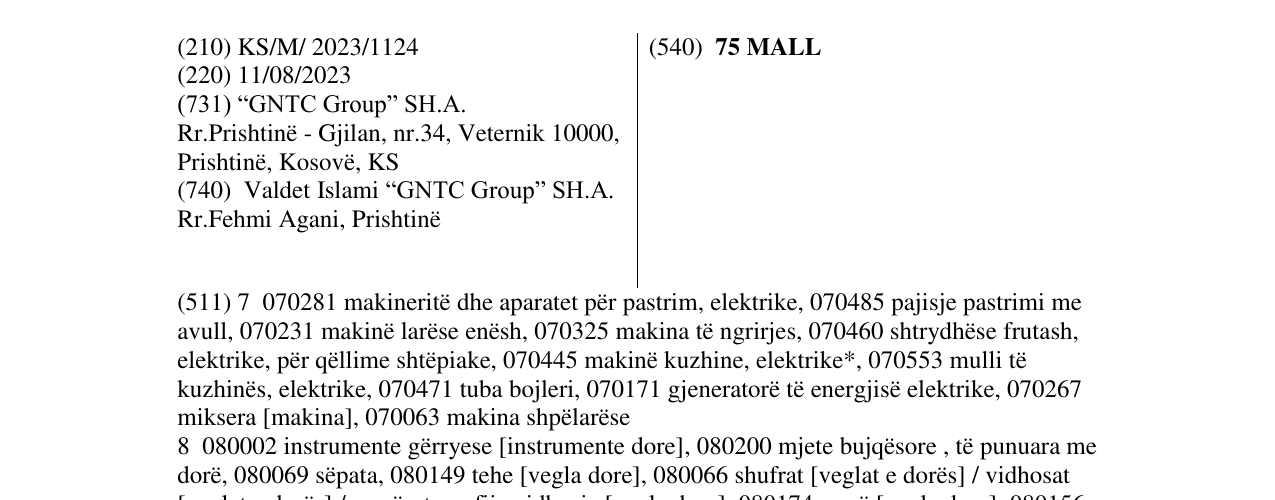 Zëri i markës 75 MALL në buletin
