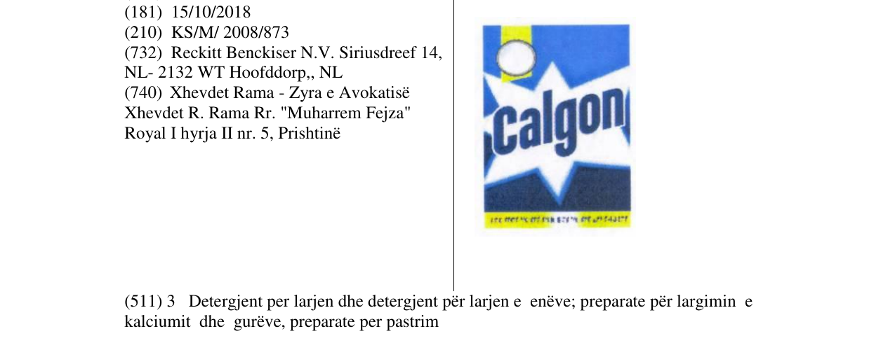 Zëri i markës Calgon në buletin