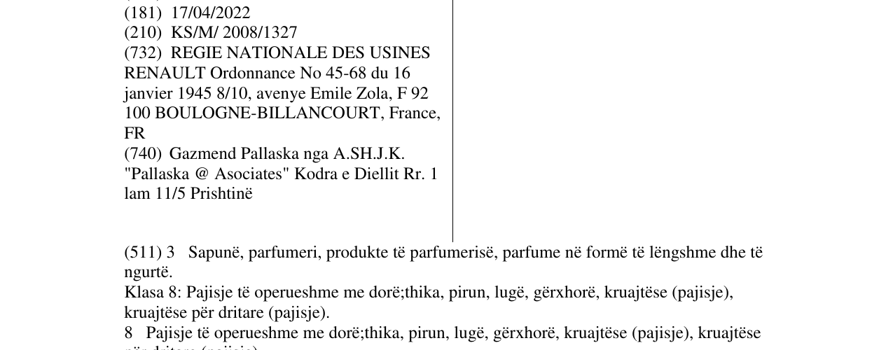 Zëri i markës RENAULT në buletin