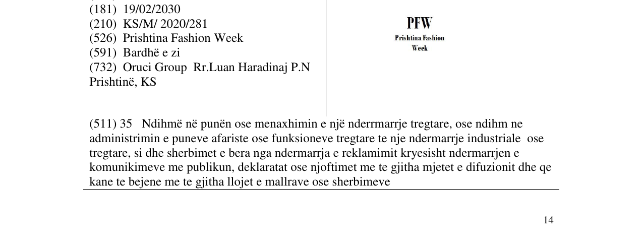 Zëri i markës PFW Prishtina Fashion Week në buletin