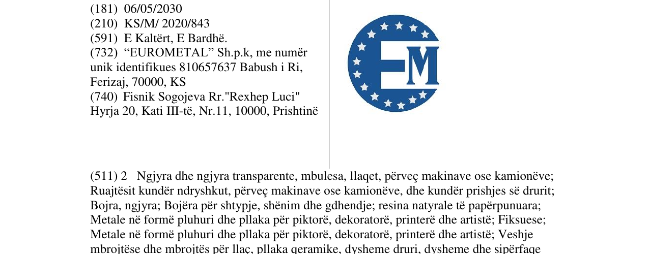 Zëri i markës EUROMETAL në buletin