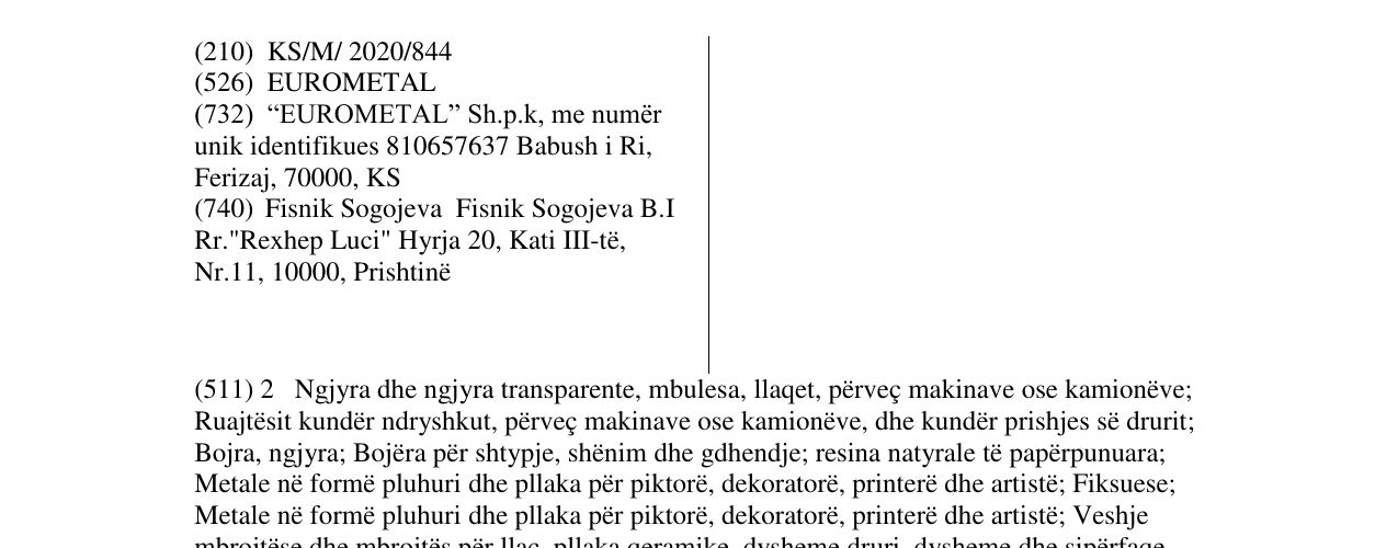 Zëri i markës EUROMETAL në buletin