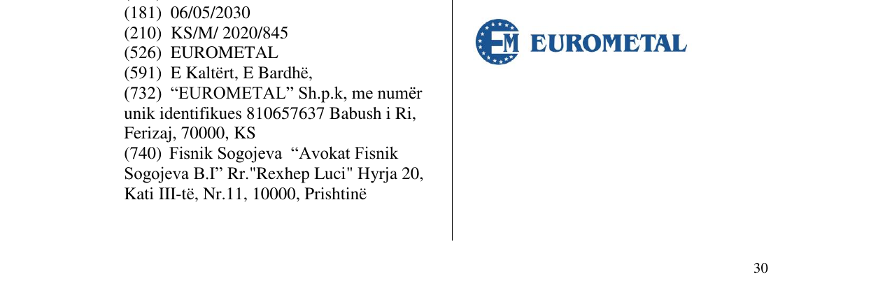 Zëri i markës EUROMETAL në buletin