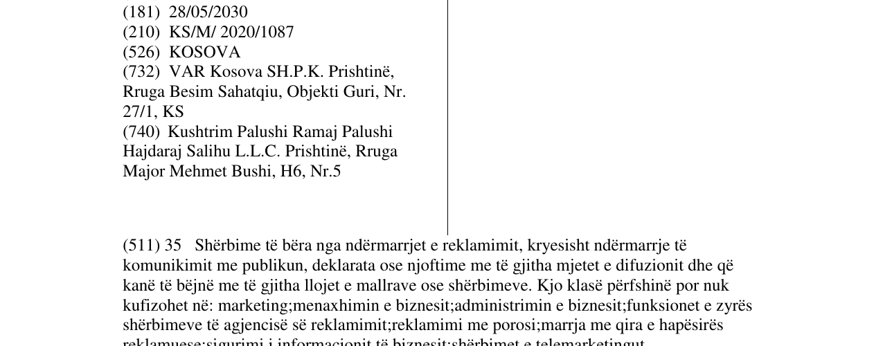 Zëri i markës VAR KOSOVA në buletin