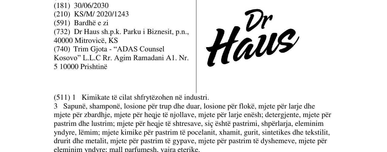 Zëri i markës DR, HAUS në buletin