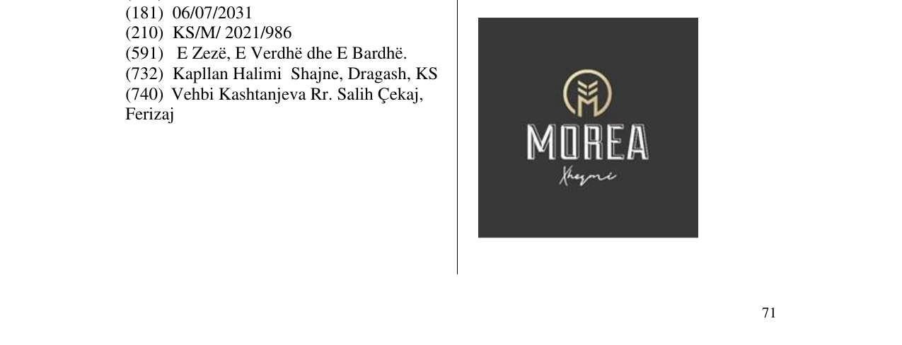 Zëri i markës MOREA në buletin