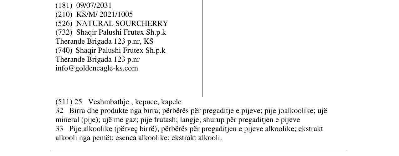 Zëri i markës NATURAL SOURCHERRY në buletin