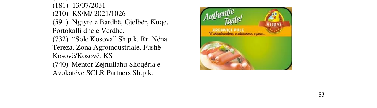 Zëri i markës KORAL në buletin