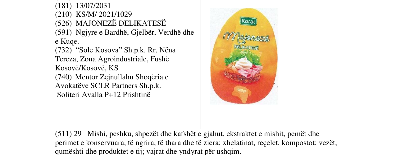 Zëri i markës KORAL MAJONEZË DELIKATESË në buletin