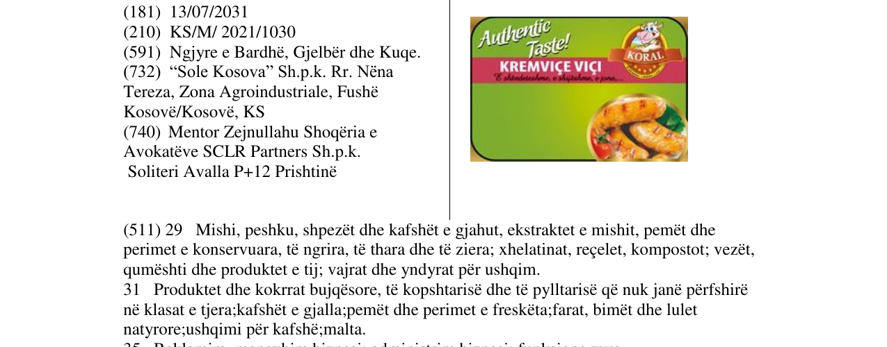 Zëri i markës KORAL në buletin
