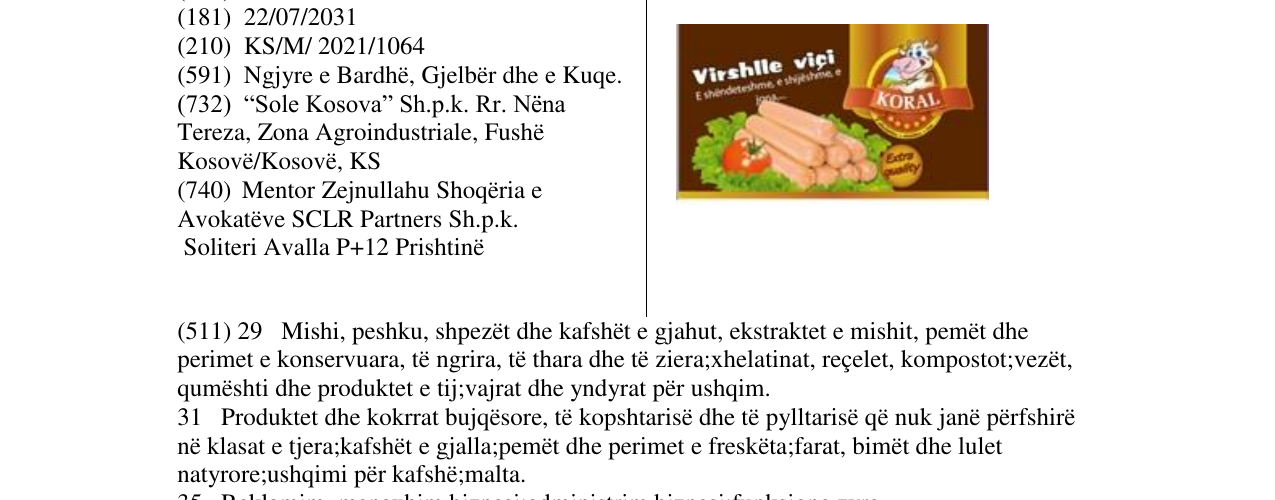 Zëri i markës KORAL në buletin