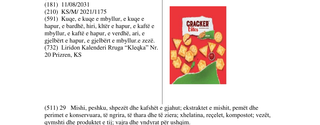 Zëri i markës LIRI - CRACKER BITES në buletin