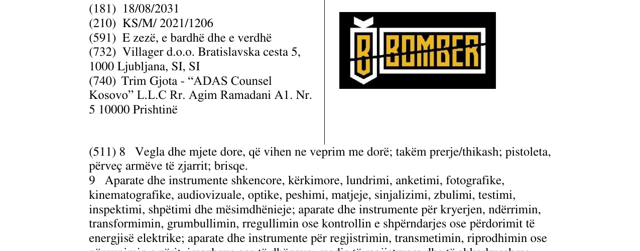 Zëri i markës B BOMBER në buletin