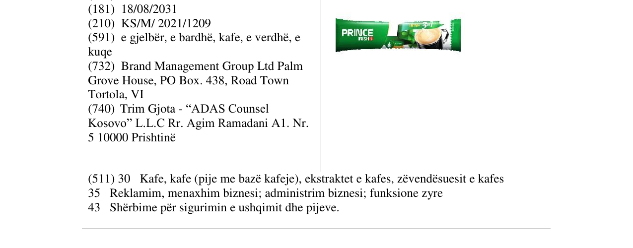Zëri i markës PRINCE IRISH në buletin