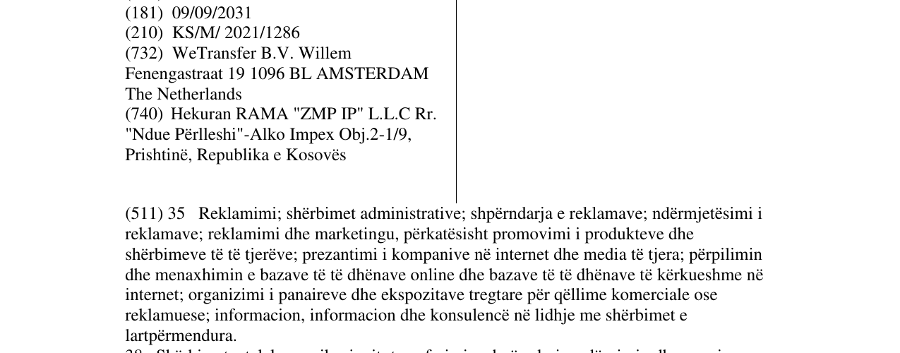 Zëri i markës WETRANSFER në buletin