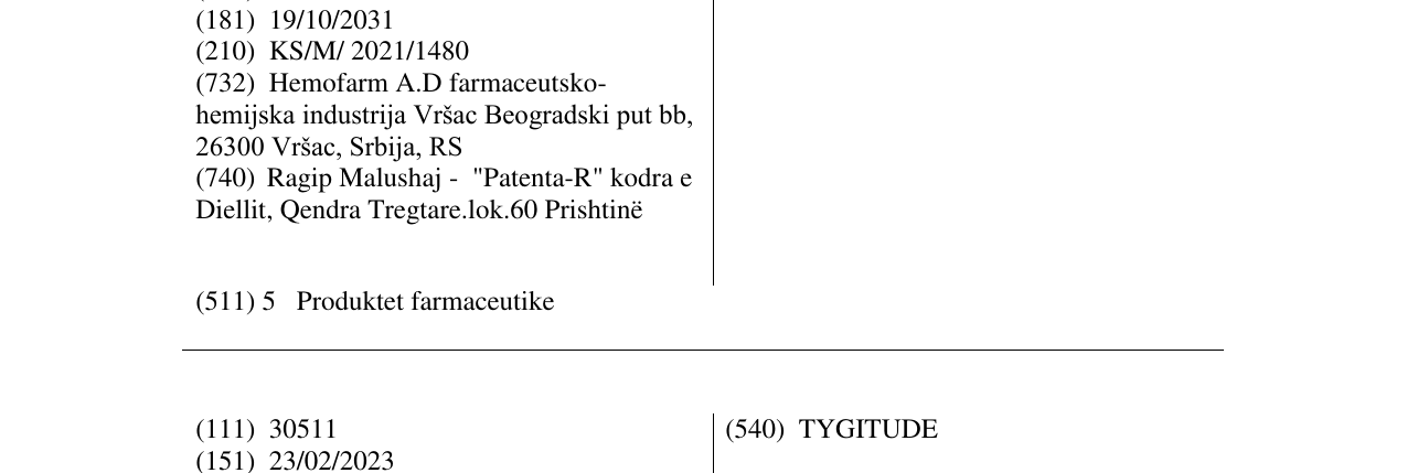 Zëri i markës FLOXACEN në buletin