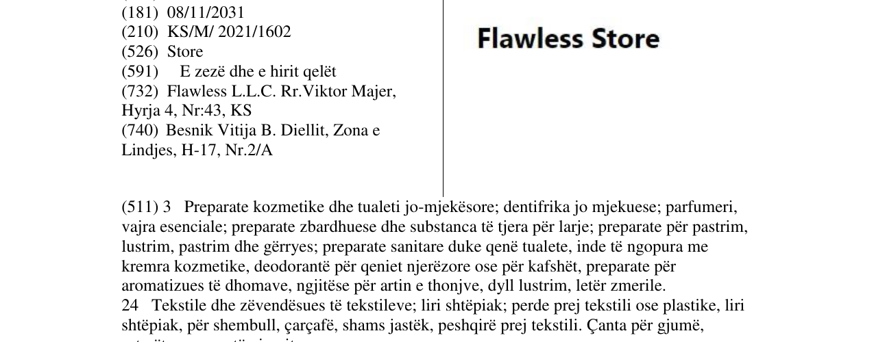 Zëri i markës Flawless Store në buletin