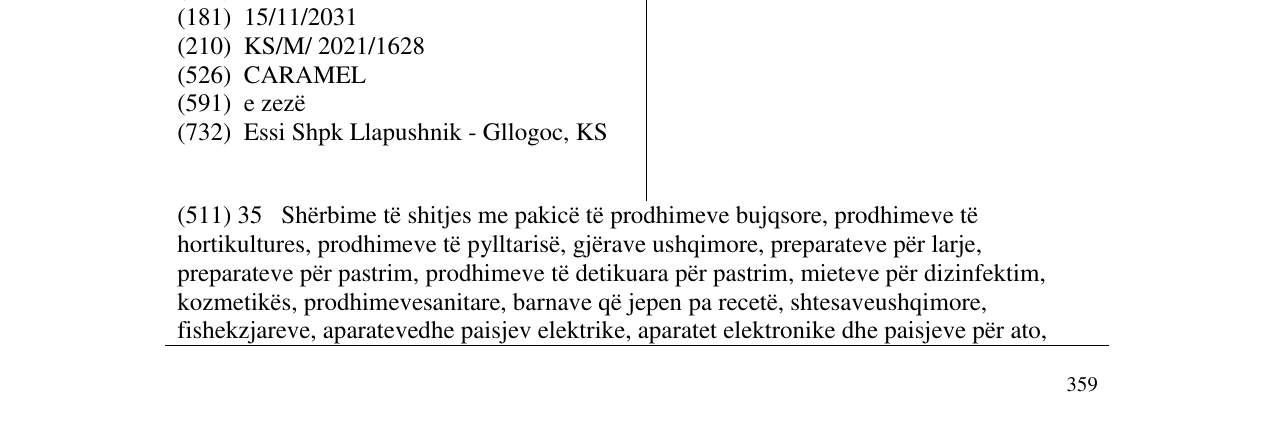 Zëri i markës NEVA CARAMEL në buletin