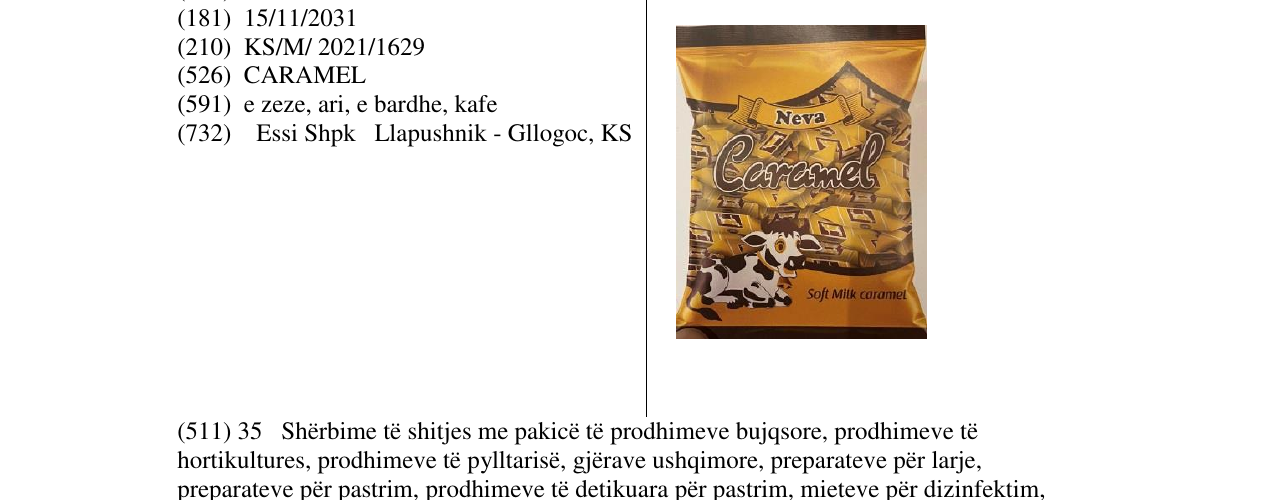Zëri i markës Neva Caramel në buletin
