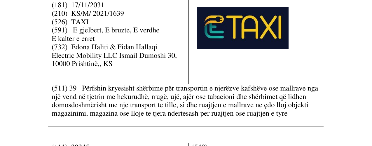 Zëri i markës ETAXI në buletin