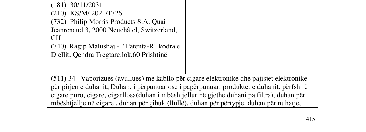 Der Eintrag der Marke LAGUNA WAVE im Bulletin